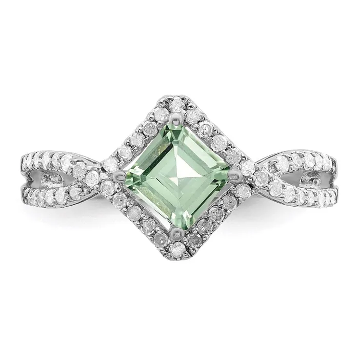 Sterling Silver Rhodium Green Quartz u0026 Diamond Ring Goldia Rings