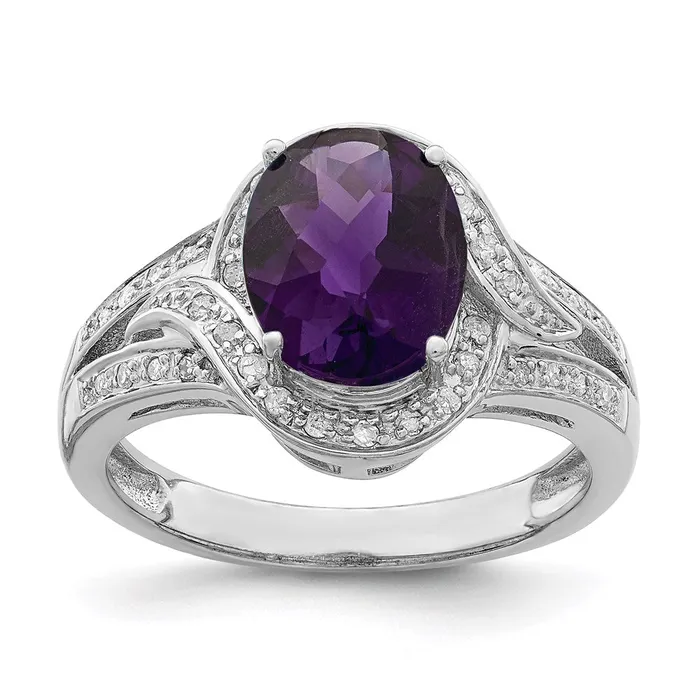 Sterling Silver Rhodiumplated Diamond u0026 CheckerCut Amethyst Ring Goldia Rings