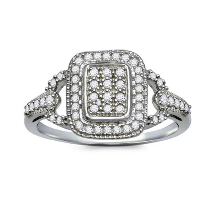 Sterling Silver Round Diamond Rectangle Cluster Ring 14 Cttw gndatlanta Rings
