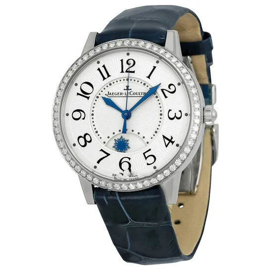Watches JMS always Original Jaeger LeCoultre RendezVous Silver Dial Diamond Bezel Blue Leather Ladies Watch Q3448420