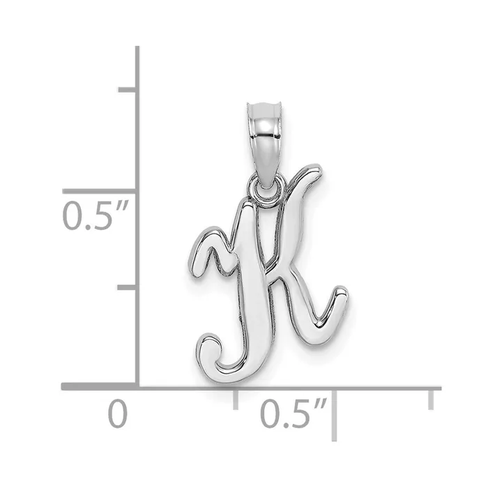 10K White Gold Polished K Script Initial Charm TreasureFineJewelers Charm Necklaces
