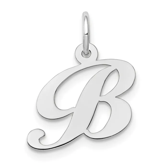 10k White Gold Small Fancy Script Initial B Charm TreasureFineJewelers Charm Necklaces