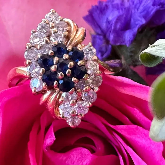 14 K Yellow Gold Sapphire Diamond Ring 20001915 ONeills Estate Jewelry Rings