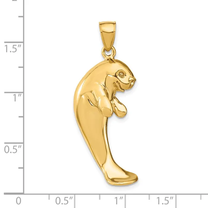 14K 2D Polished Single Manatee Charm TreasureFineJewelers Charm Necklaces