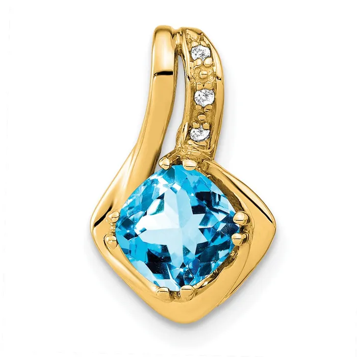 14k Blue Topaz and Diamond Chain Slide Pendant TreasureFineJewelers Necklaces