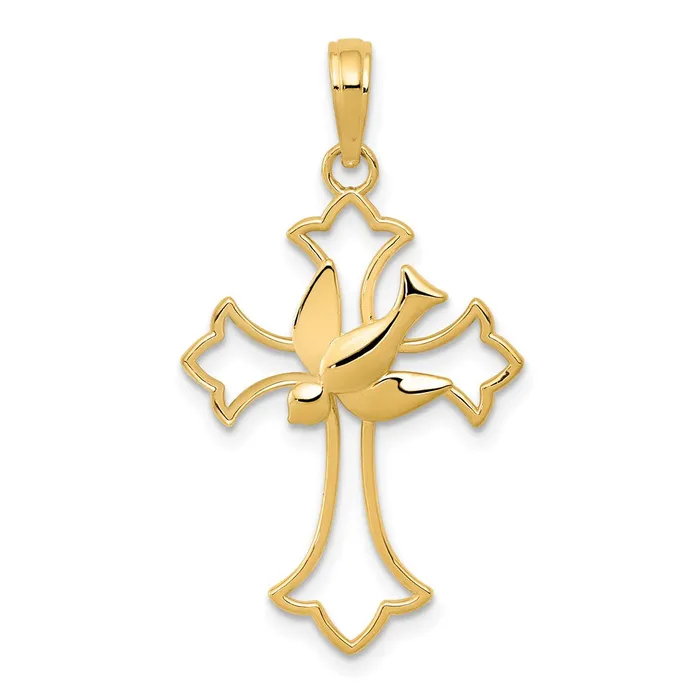 14k Dove Cross Pendant TreasureFineJewelers Necklaces