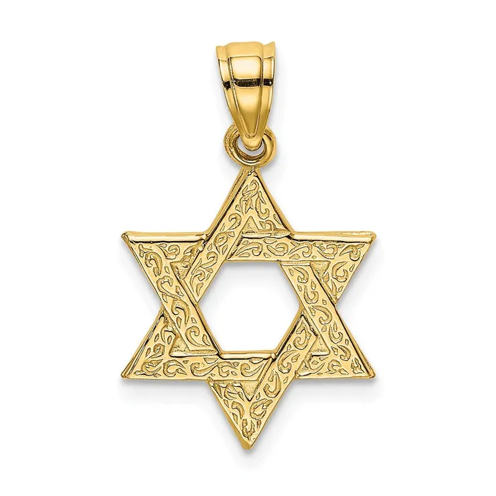 14K Engraved Swirls Star Of David Charm TreasureFineJewelers Charm Necklaces