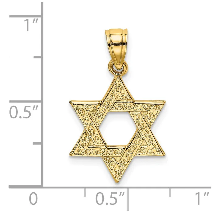 14K Engraved Swirls Star Of David Charm TreasureFineJewelers Charm Necklaces