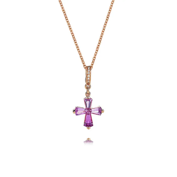14k Gold Cross Pink Charm Necklace Trendolla Jewelry Necklaces