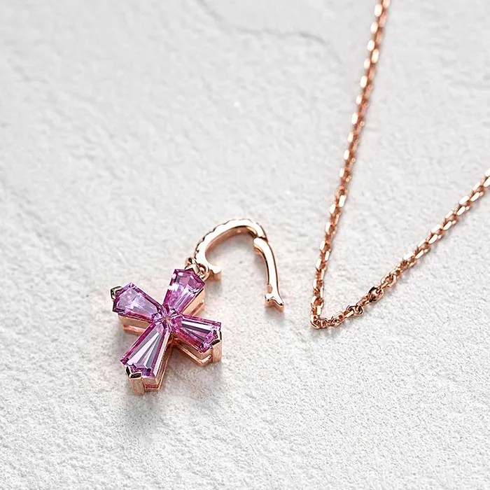 14k Gold Cross Pink Charm Necklace Trendolla Jewelry Necklaces