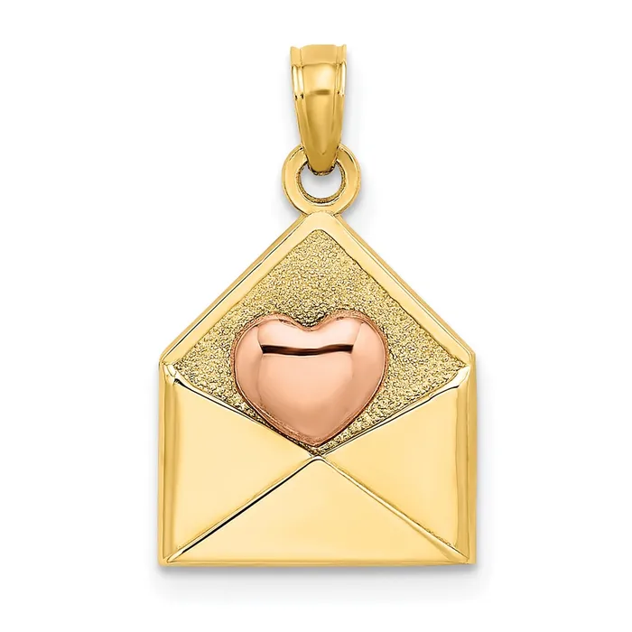 14k Rose and Yellow Gold 3D XOXO Envelope Heart Charm TreasureFineJewelers Charm Necklaces