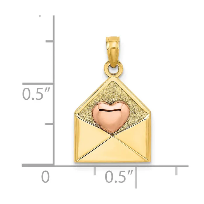 14k Rose and Yellow Gold 3D XOXO Envelope Heart Charm TreasureFineJewelers Charm Necklaces