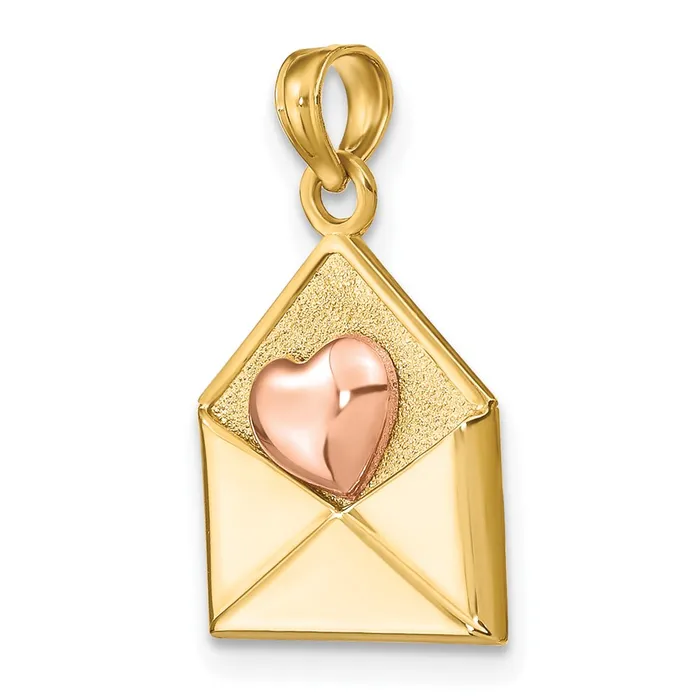 14k Rose and Yellow Gold 3D XOXO Envelope Heart Charm TreasureFineJewelers Charm Necklaces