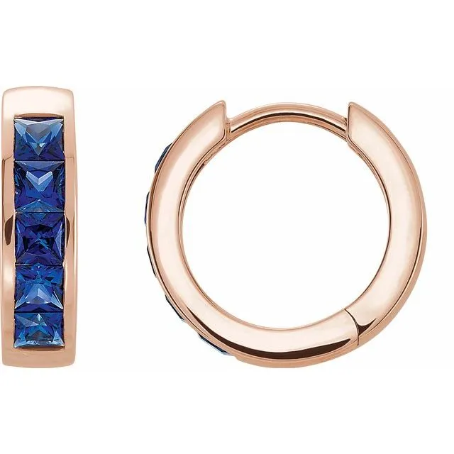 14K Rose LabCreated Blue Sapphire Hoop Earrings TreasureFineJewelers Earrings 14K Rose LabCreated Blue Sapphire Hoop Earrings TreasureFineJewelers Earrings