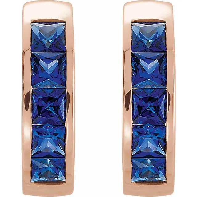 14K Rose LabCreated Blue Sapphire Hoop Earrings TreasureFineJewelers Earrings