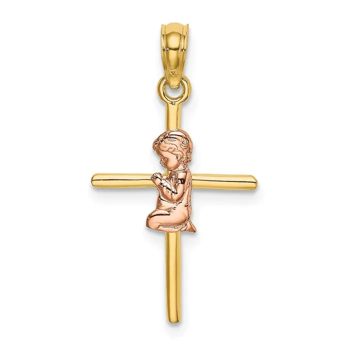 14K TwoTone 2D Boy On Cross Charm TreasureFineJewelers Charm Necklaces