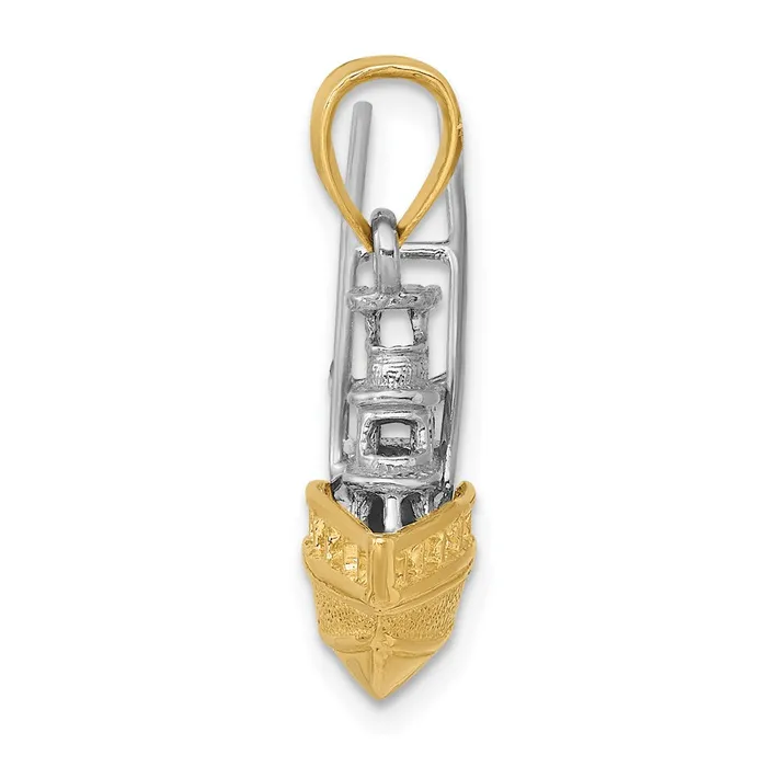 14k Twotone Textured 3D Offshore Sportfishing Boat Charm TreasureFineJewelers Charm Necklaces
