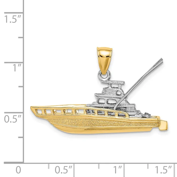 14k Twotone Textured 3D Offshore Sportfishing Boat Charm TreasureFineJewelers Charm Necklaces