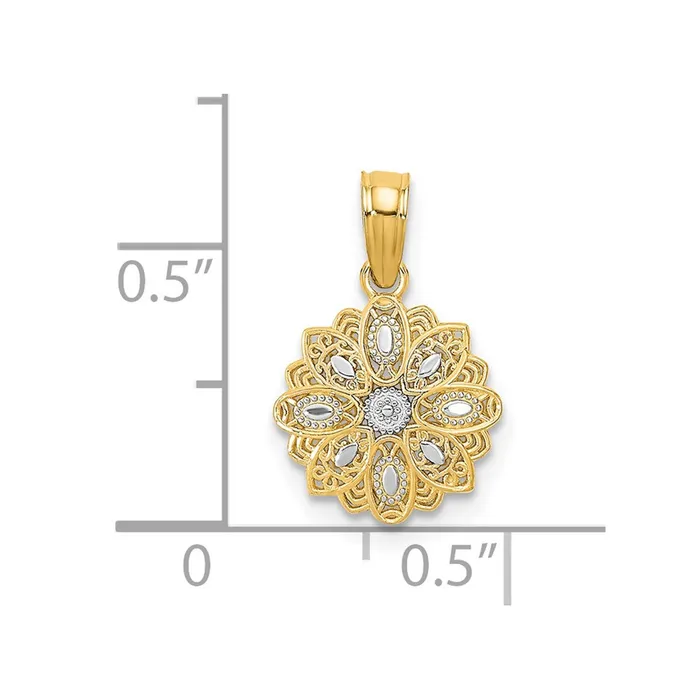 14K wRhodium and DC Mini Filigree Flower Charm TreasureFineJewelers Charm Necklaces