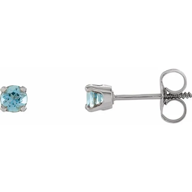 14K White 3 mm Round Imitation Blue Zircon Youth Birthstone Earrings TreasureFineJewelers Earrings 14K White 3 mm Round Imitation Blue Zircon Youth Birthstone Earrings TreasureFineJewelers Earrings