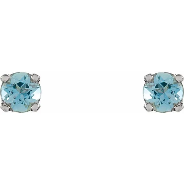 14K White 3 mm Round Imitation Blue Zircon Youth Birthstone Earrings TreasureFineJewelers Earrings