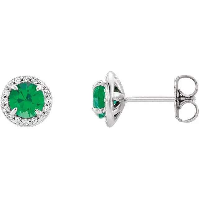14K White 5 mm Round LabCreated Emerald 18 CTW Diamond Earrings TreasureFineJewelers Earrings 14K White 5 mm Round LabCreated Emerald 18 CTW Diamond Earrings TreasureFineJewelers Earrings