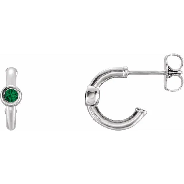 14K White Emerald Hoop Earrings TreasureFineJewelers Earrings