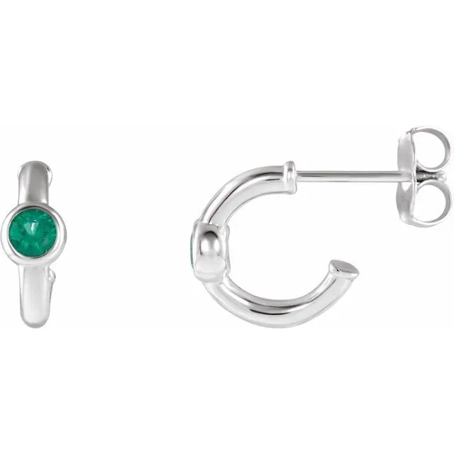 14K White Emerald Hoop Earrings TreasureFineJewelers Earrings