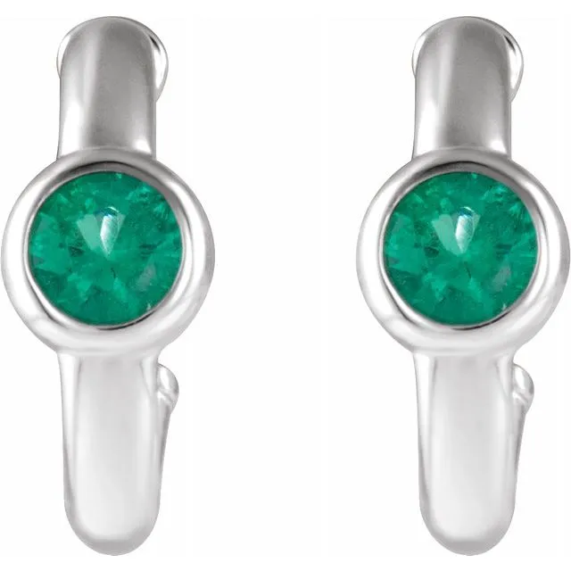 14K White Emerald Hoop Earrings TreasureFineJewelers Earrings