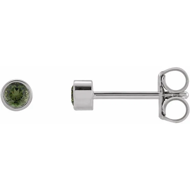 14K White Gold 25 mm Round Natural Green Tourmaline Micro BezelSet Earrings TreasureFineJewelers Earrings