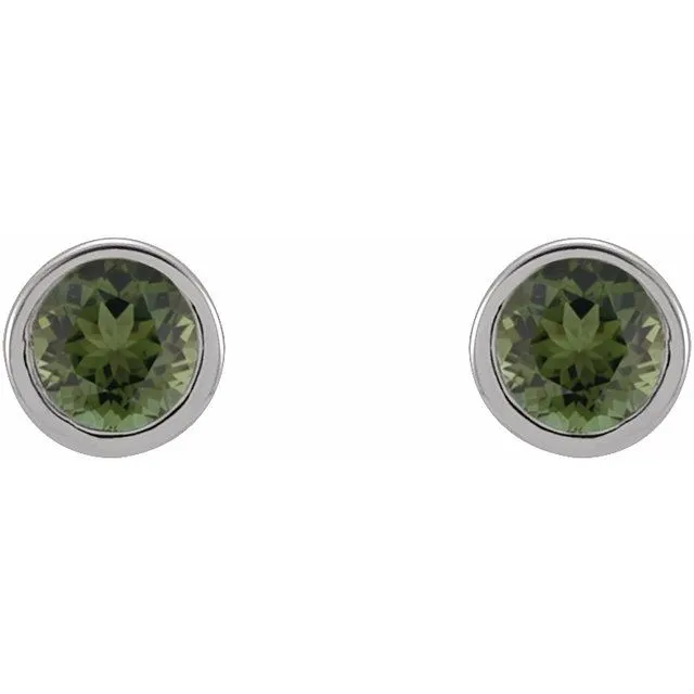 14K White Gold 25 mm Round Natural Green Tourmaline Micro BezelSet Earrings TreasureFineJewelers Earrings
