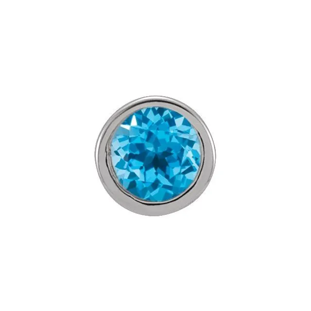 14K White Gold 25 mm Round Natural Swiss Blue Topaz Micro Bezel Single Stud Earring TreasureFineJewelers Earrings