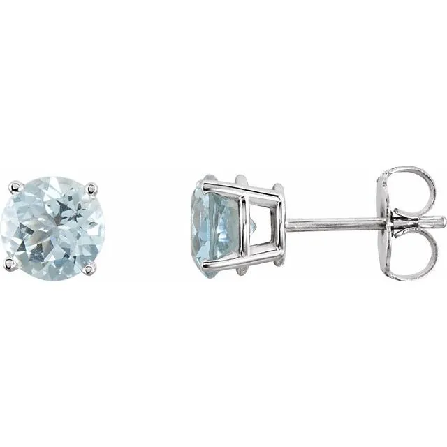 14K White Gold 6 mm Natural Aquamarine Stud Earrings with Friction Post TreasureFineJewelers Earrings