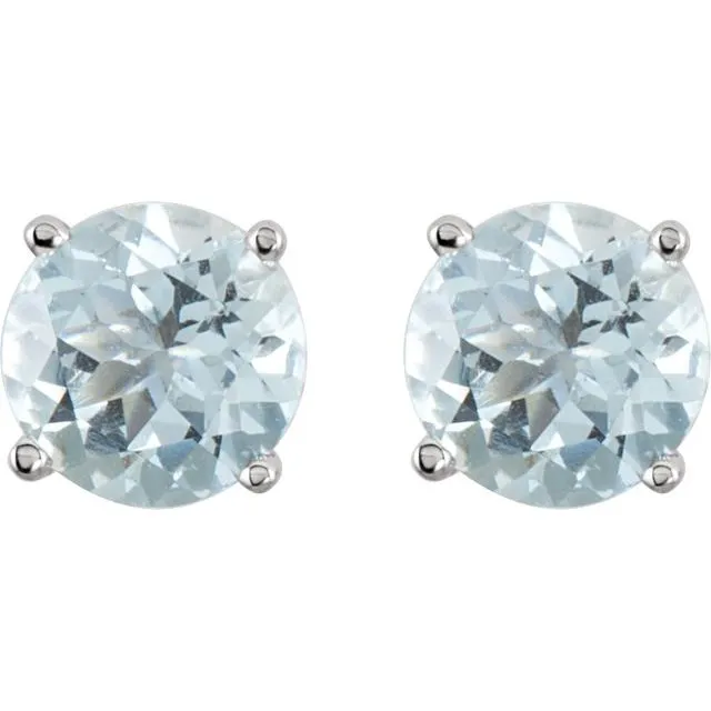 14K White Gold 6 mm Natural Aquamarine Stud Earrings with Friction Post TreasureFineJewelers Earrings
