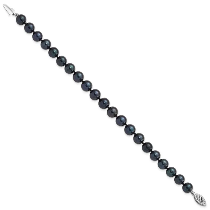 14k White Gold 78mm Round Black Saltwater Akoya Cultured Pearl Bracelet TreasureFineJewelers Bracelets