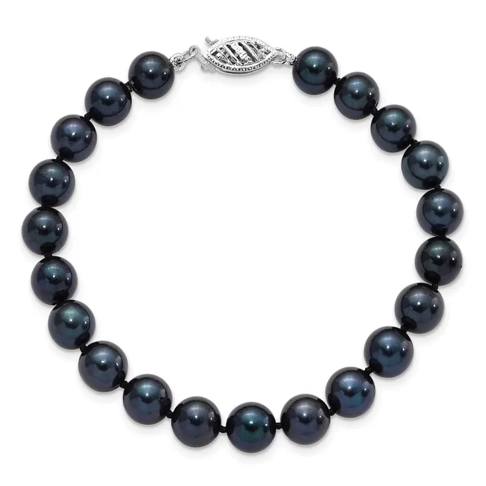 14k White Gold 78mm Round Black Saltwater Akoya Cultured Pearl Bracelet TreasureFineJewelers Bracelets