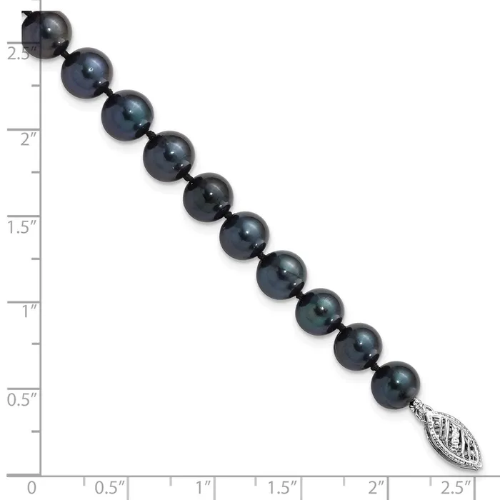 14k White Gold 78mm Round Black Saltwater Akoya Cultured Pearl Bracelet TreasureFineJewelers Bracelets