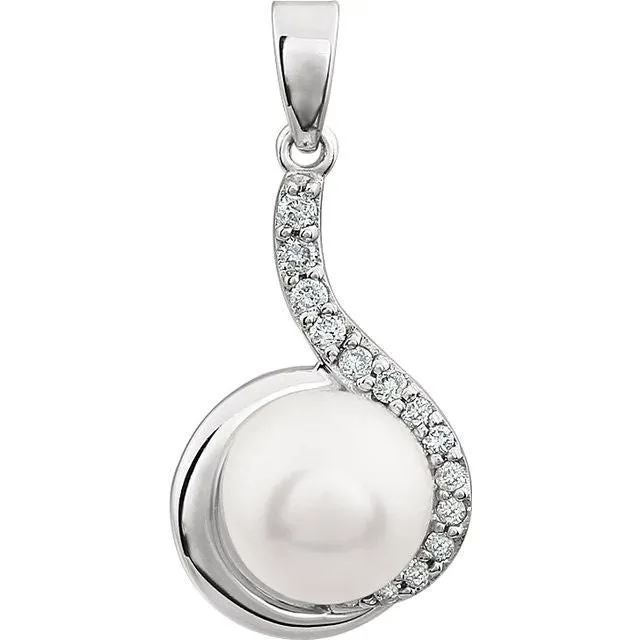 14K White Gold Freshwater Cultured Pearl 18 CTW Diamond Pendant TreasureFineJewelers Necklaces