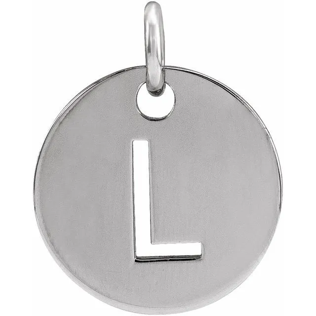 14K White Gold Initial L 10 mm Disc Pendant TreasureFineJewelers Necklaces