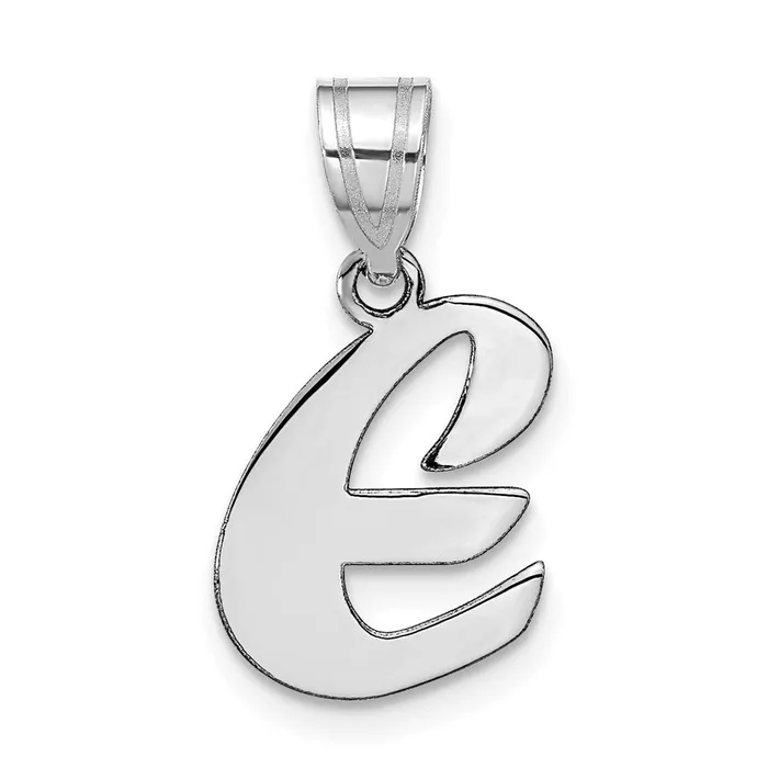 14k White Gold Polished Script Letter E Initial Pendant TreasureFineJewelers Necklaces