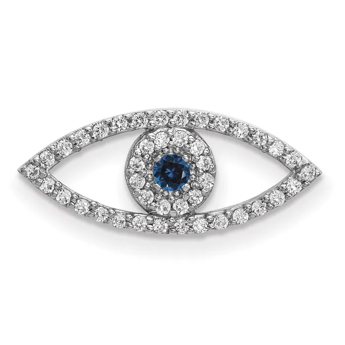 14k White Gold Small Diamond and Sapphire Evil Eye Pendant TreasureFineJewelers Necklaces 14k White Gold Small Diamond and Sapphire Evil Eye Pendant TreasureFineJewelers Necklaces