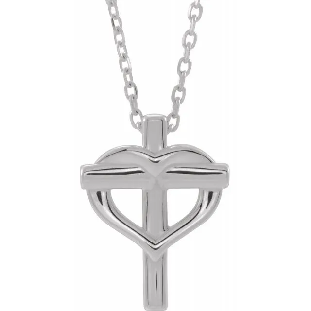 14K White Youth Cross with Heart 15 Necklace TreasureFineJewelers Necklaces