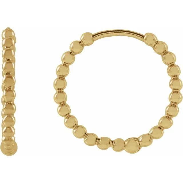 14K Yellow Gold 15 mm Beaded Huggie Earrings TreasureFineJewelers Earrings