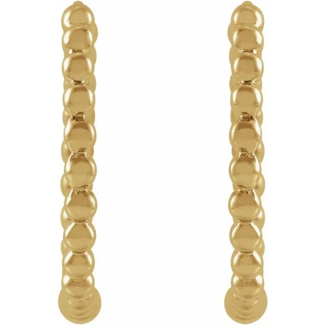 14K Yellow Gold 15 mm Beaded Huggie Earrings TreasureFineJewelers Earrings