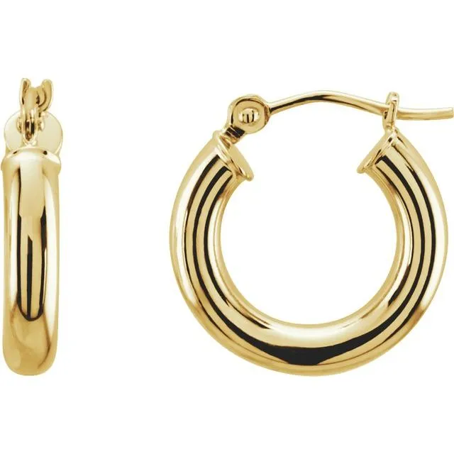 14K Yellow Gold 15 mm Tube Hoop Earrings TreasureFineJewelers Earrings