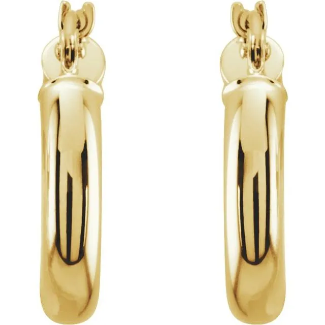 14K Yellow Gold 15 mm Tube Hoop Earrings TreasureFineJewelers Earrings