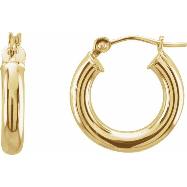 14K Yellow Gold 15 mm Tube Hoop Earrings TreasureFineJewelers Earrings