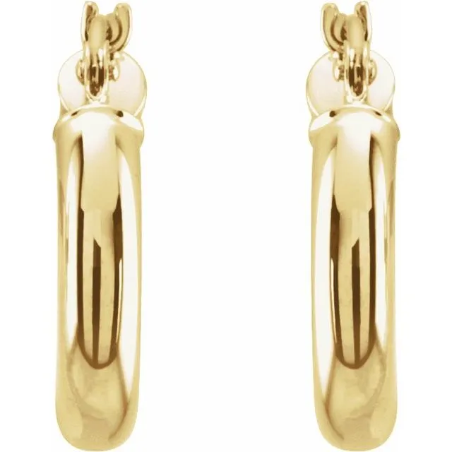 14K Yellow Gold 15 mm Tube Hoop Earrings TreasureFineJewelers Earrings