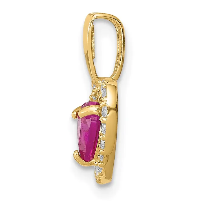 14k Yellow Gold Polished Red and Clear CZ Heart Pendant TreasureFineJewelers Necklaces