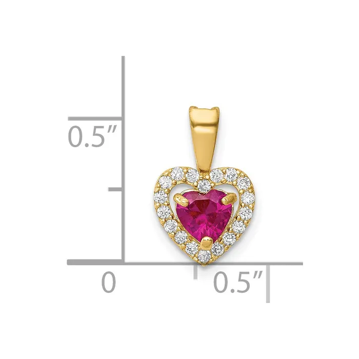 14k Yellow Gold Polished Red and Clear CZ Heart Pendant TreasureFineJewelers Necklaces